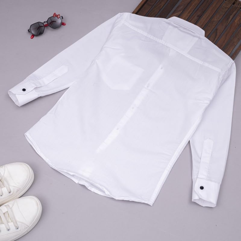 Image of Boy's Kids Regular Fit Solid Pattern Cotton Shirt with Pocket Collared Neck Long Sleeve Button Down Closure Type and Standard Length | Boys Cotton T-Shirts Set | Shirt for Boy