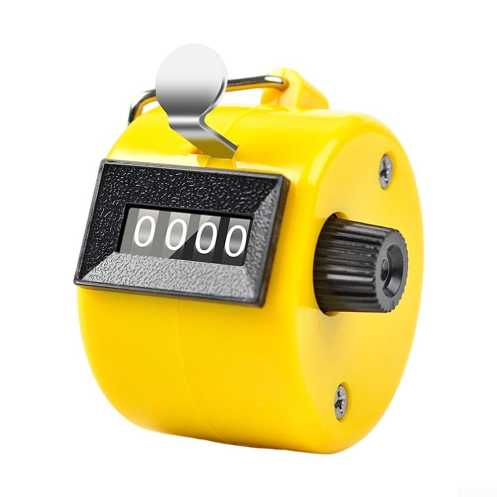 Four-Digit Mechanical Hand Counter for People Flow – Plastic Body with Ergonomic Grip, Portable 5.5 x 4.9 x 3.3 cm Traffic Counter for(yellow)