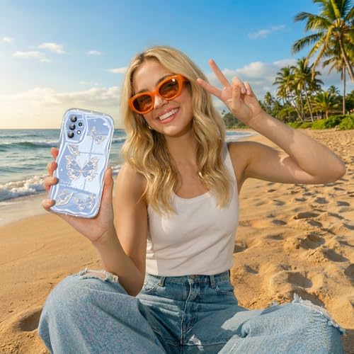Coque Samsung A32 5G papillon bleu transparent et souple - 7