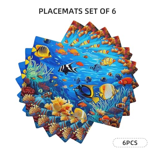 Sets de table imitation lin antidérapants 45x30 cm motifs poissons corail x6 - 3
