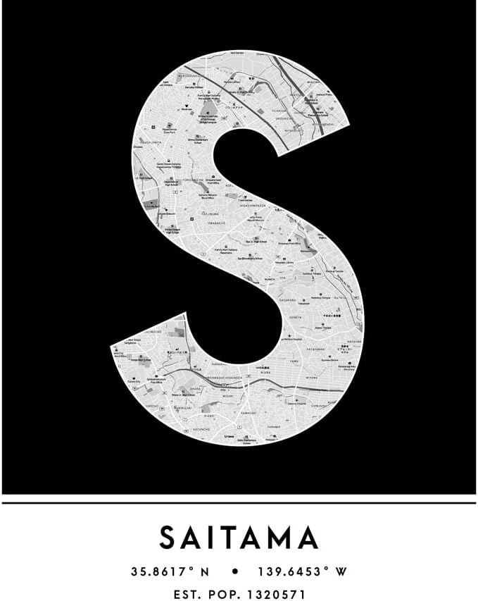 Wee Blue Coo Saitama Japan City Map Black & White Colour Block Modern Typography Stylish Letter Unframed Word Wall Art Print Poster for Home Décor