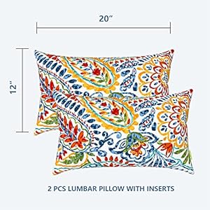 LVTXIII Set of 2 Patio Lumbar Pillows, 12”x20” Fade Resistant Outdoor Lumbar Pillow with Inners, Fluffy Decorative Garden Lumbar Cushions for Home Patio Coach Sofa Use, Paisley Multi LVTXIII Set of 2 Patio Lumbar Pillows 12×20 Fade Resistant Outdoor Lumbar Pillow with Inners Fluffy Decorative Garden Lumbar Cushions for Home Patio Coach Sofa Use Paisley Multi