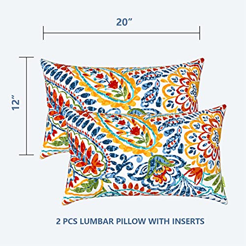 LVTXIII-Set-of-2-Patio-Lumbar-Pillows-12×20-Fade-Resistant-Outdoor-Lumbar-Pillow-with-Inners-Fluffy-Decorative-Garden-Lumbar-Cushions-for-Home-Patio-Coach-Sofa-Use-Paisley-Multi LVTXIII Set of 2 Patio Lumbar Pillows 12×20 Fade Resistant Outdoor Lumbar Pillow with Inners Fluffy Decorative Garden Lumbar Cushions for Home Patio Coach Sofa Use Paisley Multi