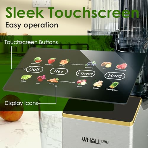 Image of Cold Press Juicer, Touchscreen Juicer Machines with Wide Feed Chute, Stainless Steel Masticating Juicers Easy to Clean, Ergonomic Operational Panel Design, High Juice Yield, Steel