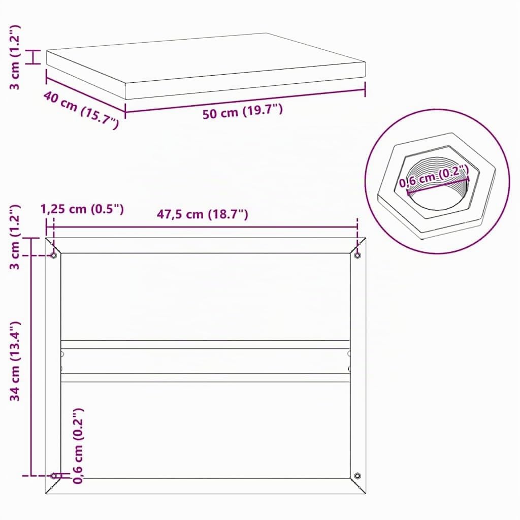 vidaXL Mensole a Muro 2 pz 50x40 cm Argento in Acciaio Inossidabile