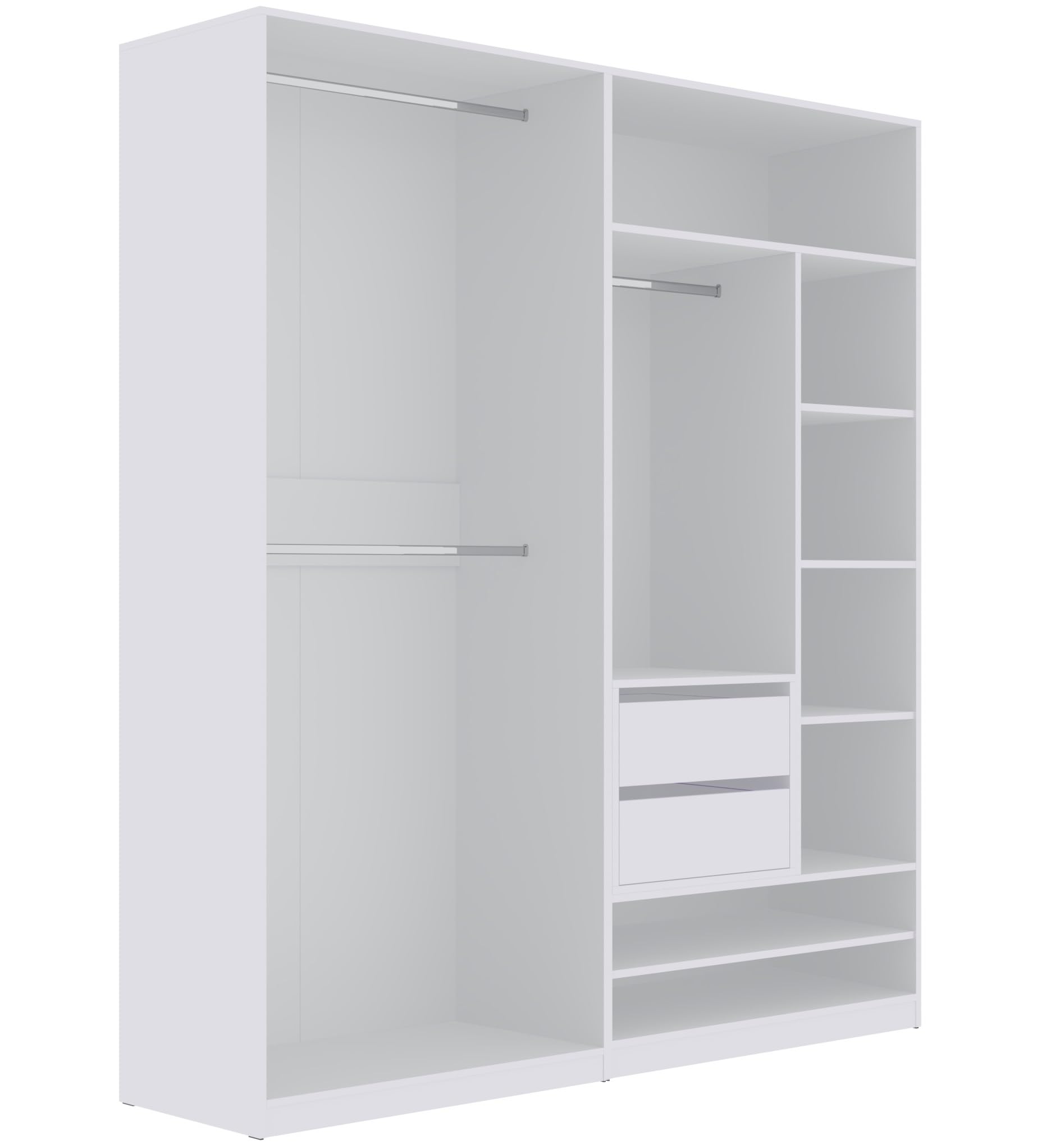 Marmex Schranksystem TRES C, offener Kleiderschrank mit Kleiderbügeln, Ablagen, Schubladen, Mehrzweckschrank-Set für Schlafzimmer, Ankleidezimmer 190x206x51 cm (weiß)