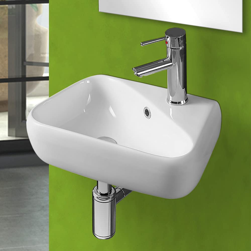 Inbagno Lavabo sospeso in Ceramica Salvaspazio, 45x27.5xh.15 cm, Colore Bianco Lucido (Vasca a SX)