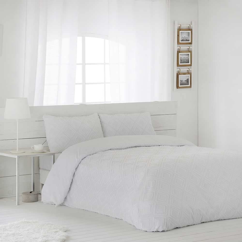 COTTON ARTean Funda Nórdica Reversible Cama 150 OASIS BLanco Microfibra cepillada Funda edredón 240x220 + 2 fundas almohada Cierre Botones