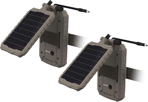 Stealth Cam Sol-Pak 3000mAh Solar Battery Pack with Adjustable T-Swivel Brackets, Durable ABS Housing, and LED Battery Indicator (2-Pack)