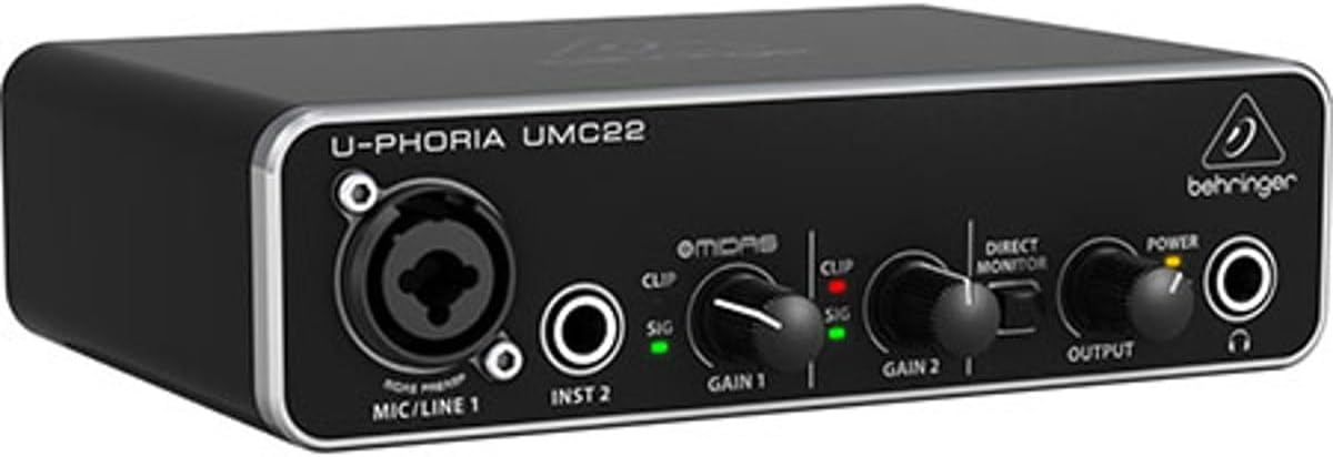 UMC22 Audiophile 2x2, 48 kHz USB Audio Interface with Midas Mic Preamplifier for Recording Microphones and Instruments