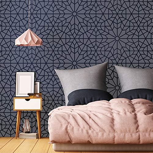 Miniatura 3 de NAKLEO Plantilla de pared de plástico reutilizable - 23.2 x 37.4in  23 x 37 pulgadas - Geométrico marroquí morisco 12 - Plantilla grande sin