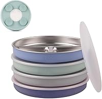 Elk and Friends 4-Pack Stainless Steel Divided Toddler Plates with Suction Silicone Sleeves & Lids - Mess-Free Meals for Babies
