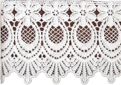 Elegante aplique de encaje de malla blanca de 15 yardas con bordado floral 2