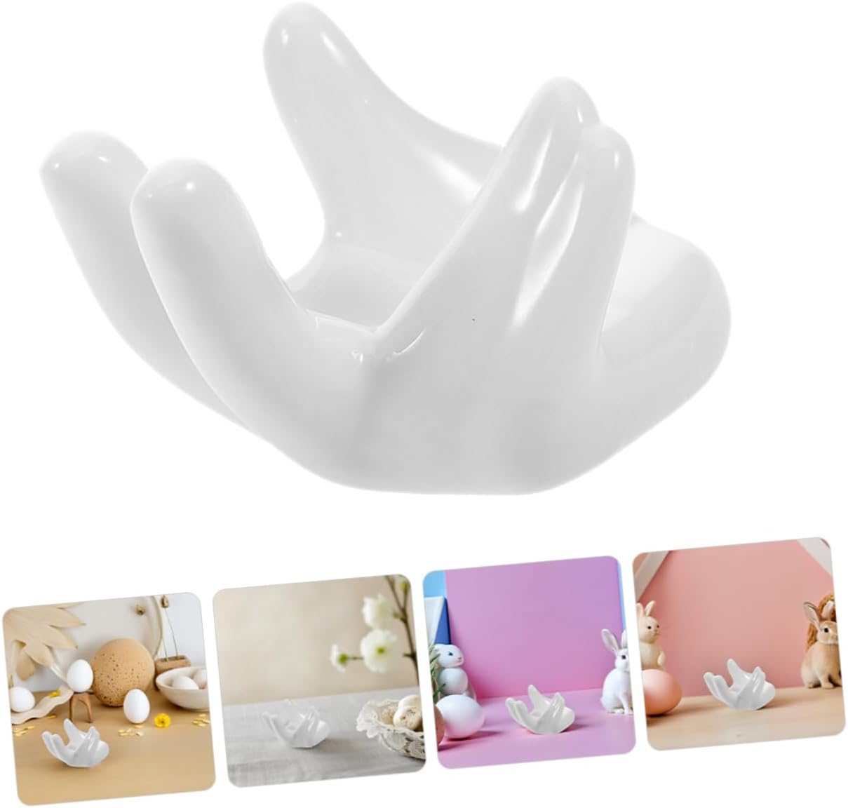 Zerodeko 6pcs Hand-shaped Ceramic Cup Holder Creative Porcelain Stand for Easter Eggs and Decorative Breakfast Table Decor for Festive Celebrations