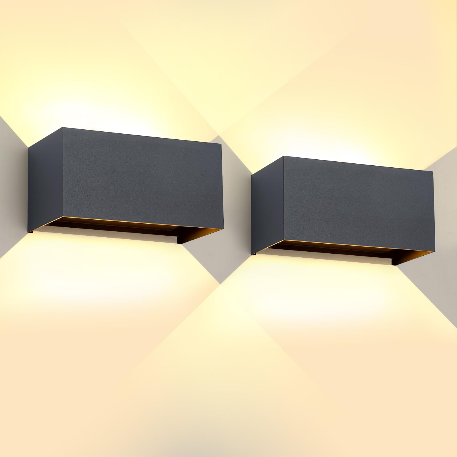 25W LED Applique da Esterno/Interno Lampada a Parete IP65 Impermeabile Moderno Alluminio Antracite 3000K Bianco Caldo Applique per Esterno Luce da Parete Angolo di Luce Regolabile, Pack of 2