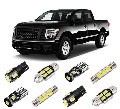 BRISHINE White LED Interior Lights Kit for Nissan Titan/Titan XD 2016 2017 2018 2019 2020 2021 2022 Super Bright 6000K LED Interior Light Bulbs Package + License Plate Lights and Install Tool
