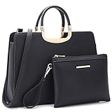 Womens Handbag Top Handle Shoulder Bag Tote Satchel Purse Work Bag with Matching Wallet (1-Black)