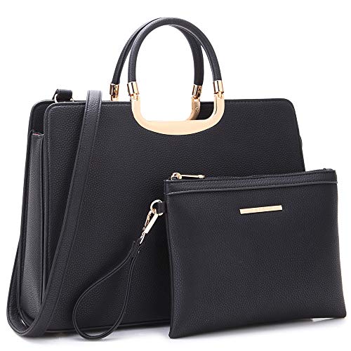 Women's Fashion Handbag Shoulder Bag Hinged Top Handle Tote Satchel Purse Work Bag with Matching Wallet (5-pebbled Black Pouch Set)