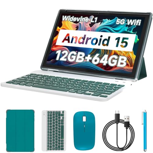Tablet with Keyboard, 2024 Latest 10.1 Inch 2-in-1 Tablets, 4GB RAM + 128GB ROM, Android Tablet, 1.8GHz Quad-Core, 1280x800 FHD, 8MP Dual Camera, WiFi 5G BT 5.0 | Mouse,