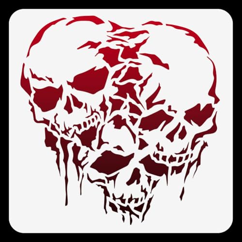 Doodlream 1pc Triple Struggling Skulls Journal Stencil for Painting, 11.8”x11.8” Skulls Plastic Reusable Stencil for Halloween, Paint Template DIY Craft Art Stencils on Wall Wood Burning Fabric Canvas