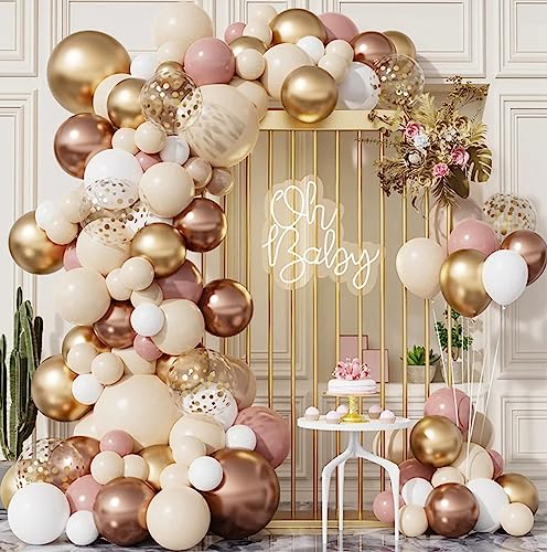 Luftballon Girlande - Rosa Rosegold Beige für Geburtstag, Hochzeit, Babyparty, Verlobung - Deko Mädchen Ballons