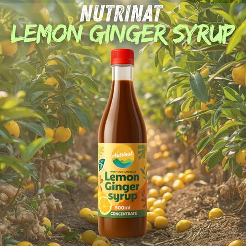 Image of Nutrinat Lemon Ginger Syrup - 500ml, (Pack of 2) | Fruit Concentrate
