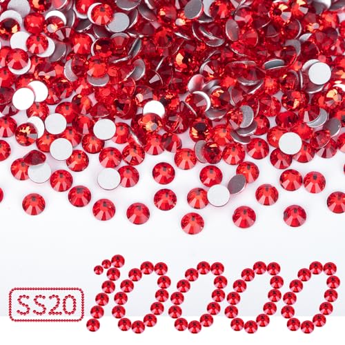 Image of 10000PCS Red Rhinestones Bulk, Flat Back Crystal Glass Stone Round Gems,SS20, 4.6-4.8mm