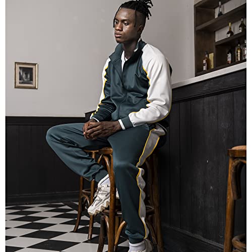 Toloer Men's Side Stripe Zipper Jacket Drawstring Waistband Tracksuit Dark Blue Medium #TOP2