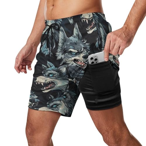 Wolf-Graphic Summer Mens Swimtrunks Workout Cute Shorts Running Pants with Pockets3