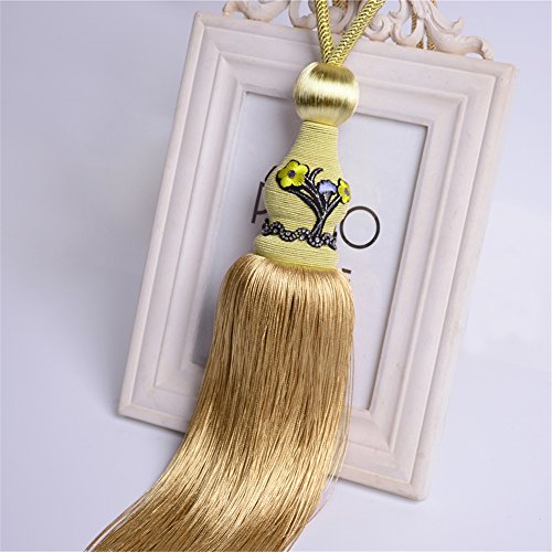 Turbokey 2pcs Tassel Tieback Rope Cord for Holding Curtains Braided Drapes Long Tassel Gold Curtain Holdbacks Pom Tassel Curtains (Gold)