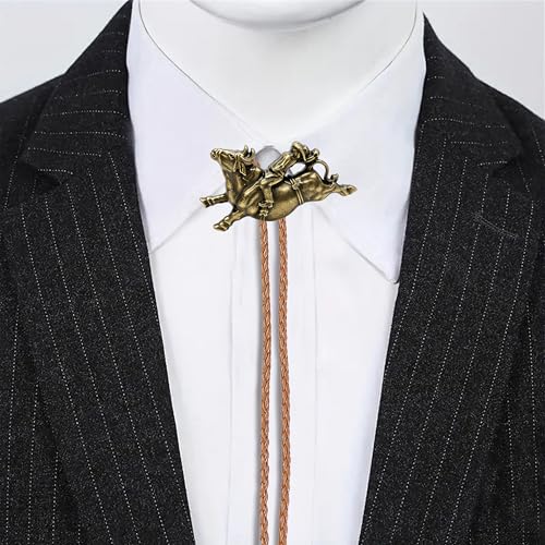 Image of Jeilwiy Bolo Tie for Men Western Cowboy Tie Necklace Gold Bolo Tie Leather Necktie Halloween Tie Accessories for Women