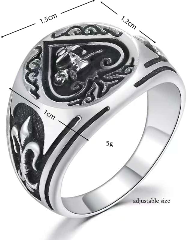 Thai Silver Gothic Skull Ace of Spades Rings For Men Women,Adjustable Vintage Skull Ace Poker Playing Card Open Biker Band Ring For Men,Women Punk Motorcycle Knuckle Ring Jewelry - Image 4