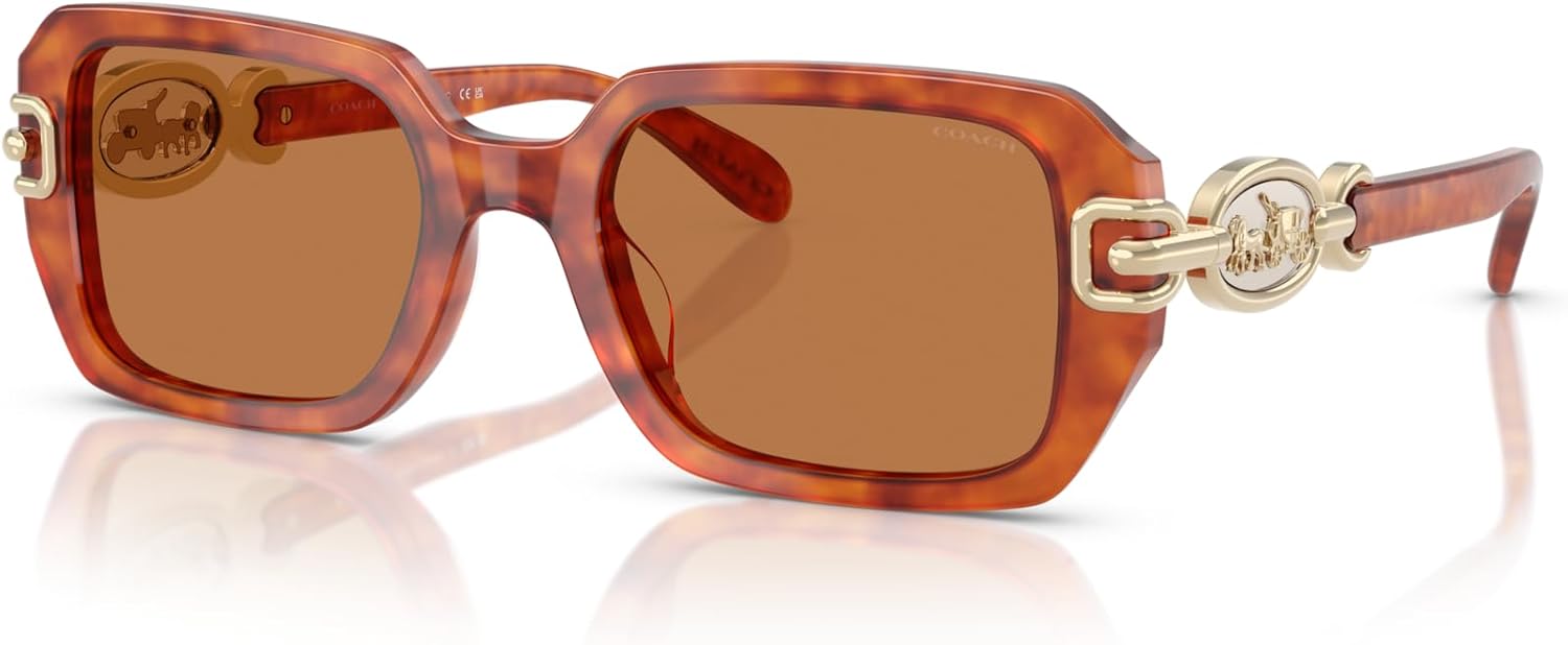 COACH Sunglasses HC 8425 U 577473 Caramel Tortoise/Amber Solid Polyamide Stand