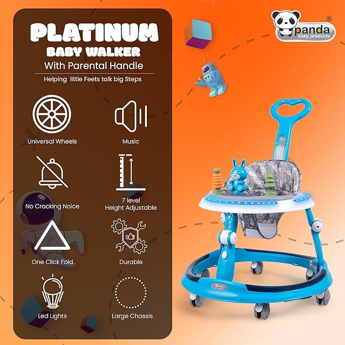 Image of Baby Walker for 6 to 24 Months | 7 Level Height Adjustment Walker with Switchable Food & Musical Toy Tray /Advanced Baby Activity Walker