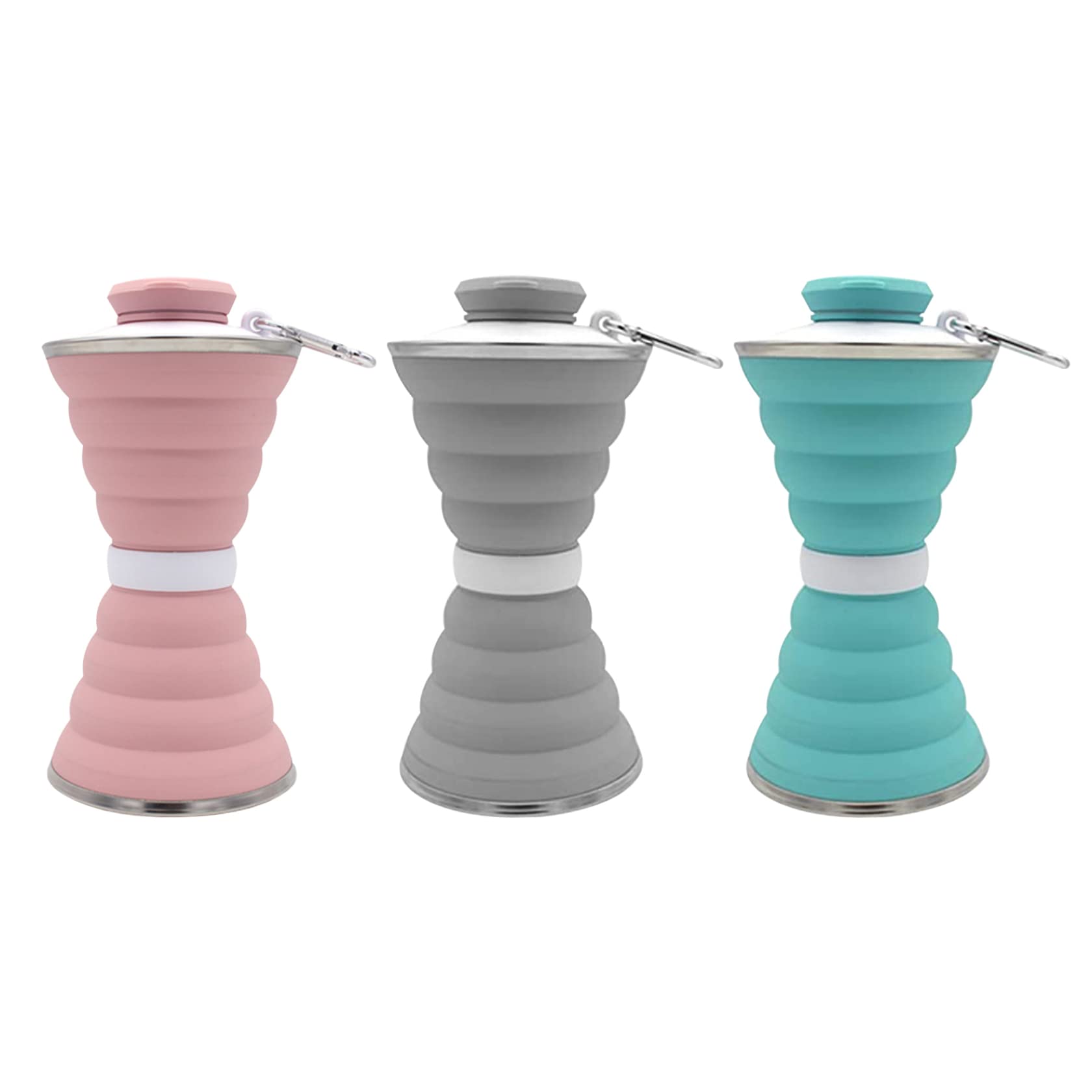 tazza pieghevole, 500 ml - Borraccia da viaggio pieghevole in silicone con moschettone, design anti-perdita for attività all'aperto e campeggio(Pink)
