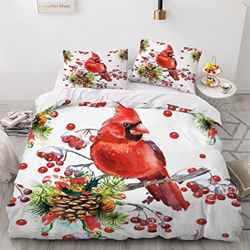 Kardinal Vogel Bettwäsche-Set für Kinder Rot Bettbezug Set 155x220cm 3D Bedruckte Tier Theme Decor 3-Teiliges 1 Bettbezug mit Reißverschluss mit 2 Kissenbezug 80x80cm Cover