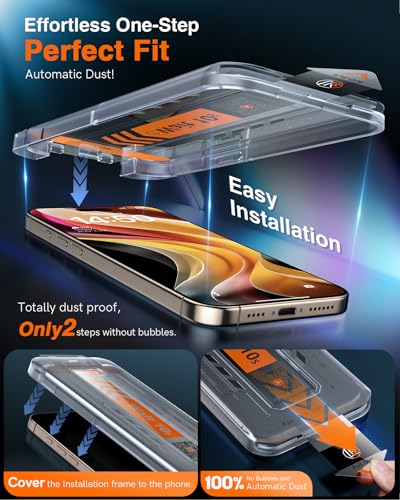 Image of LK 2 Pack for iPhone 17 /17 Pro / 16 Pro Screen Protector Tempered Glass, Military Grade Shatterproof [Auto Dust-Elimination, 0 Dust & Bubbles] Anti-Scratch, Max Coverge Screen Protector