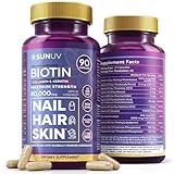 SUNUV Biotin 10,000mcg | Collagen | Keratin - 80,000mcg Hair Growth Vitamins for Women & Men,Skin & Nails Support - Hyaluronic Acid & Vitamins B1,B2,B3,B5,B6,B9,B12 -Made in USA-90 Capsules