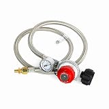 DQSDC 4FT High Pressure Propane Regulator with Gauge 0-30PSI Adjustable Stainless Steel Braided Hose for Turkey Fryers, Burners, Smokers, Wok Ranges & Outdoor Cooking