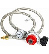 DQSDC 4FT High Pressure Propane Regulator with Gauge 0-30PSI Adjustable Stainless Steel Braided H...