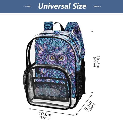 Clear Backpack for Women Boys Backpacks for Girls Plastic See through Bookbag Cool Owl Print4