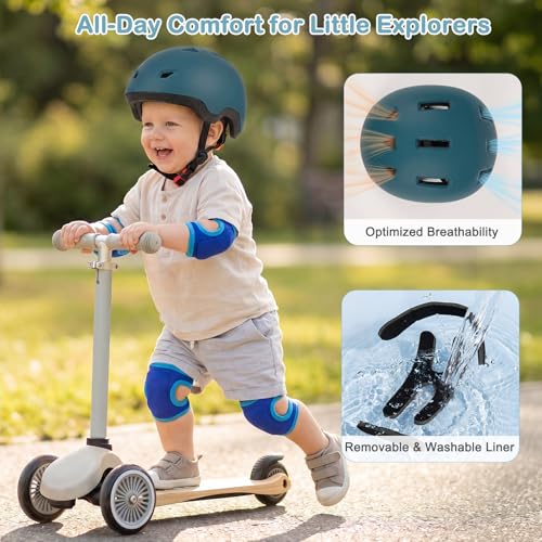 Image of Toddler Helmet and Knee Pads Set for 1-3 Years Old, Kids Bike Helmets with Toddler Knee Pads and Elbow Pads Set, Adjustable Baby Helmet for Balance Bike, Scooter, Tricycle, Bicycle