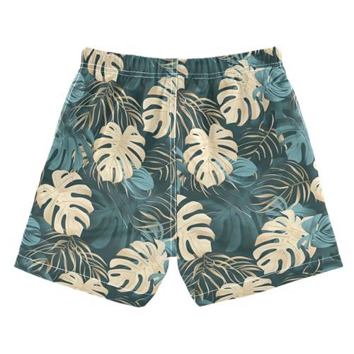 Boys Swim Trunks Quick Dry UPF 50+ Beach Board Shorts Kids Bathing Suits Swimsuit 2T Green Yellow Leaves2