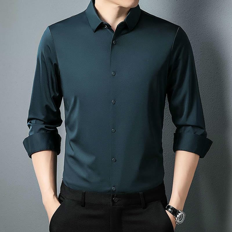 Chemise manches longues homme haut de gamme coupe fluide sans couture à revers épuré