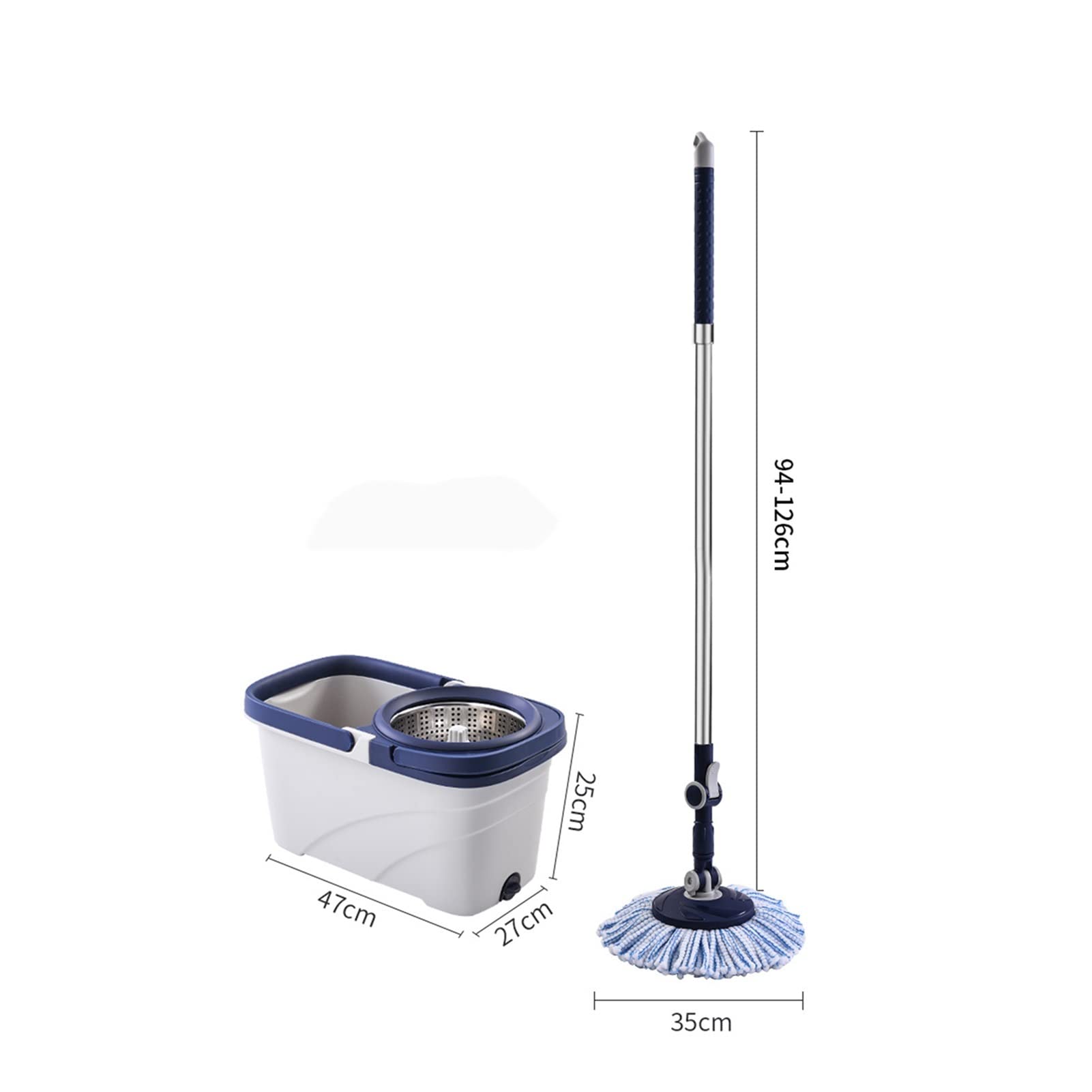 Juego de fregona y Cubo giratorios Sistema de trapeador y Cubo de Giro con 2 Cabezas de Microfibra MOP Auto retorciendo el Cubo de la fregona de Acero Inoxidable Fregonas de Microfibra (Color : B)