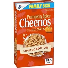 حبوب إفطار خالية من الجلوتين من Pumpkin Spice Cheerios، حبوب كاملة، مقاس عائلي، 18.5 أونصة