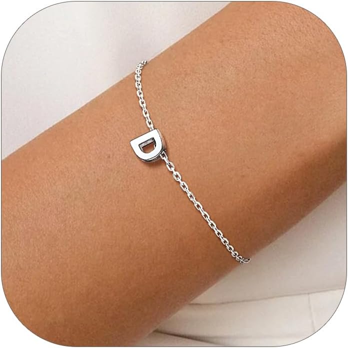 Silvora S925 Sterling Silver Initial Letter Bracelet - A to Z, 6.3" + 2" Adjustable Personalized 26 Alphabet Jewelry Initial Bracelet for Women