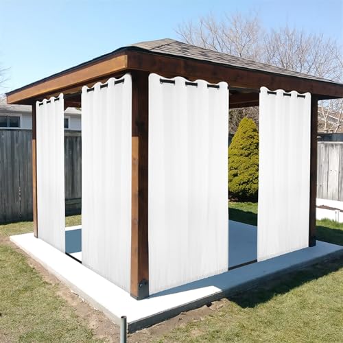 Waterproof Sheer Outdoor Curtains for Patio 2 Panels Privacy Light Filtering Grommet Top and Rod Pocket Bottom Voile Curtain White 52W x 108L