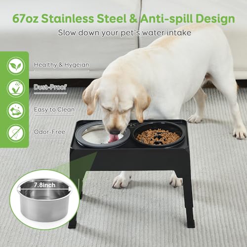 Elevated-Dog-Bowls-Slow-Feeder-with-304-Stainless-Steel-Dog-Water-Bowl-67OZ-Non-Slip-Adjustable-Raised-Dog-Bowl-Dog-Food-Bowl-Stand-for-Large-Medium-Small-Dogs-472-102-118-133-Black