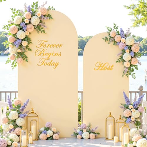 Image of Champagne Arch Covers 2 Set 7.2 and 6ft Champagne Arch Backdrop Cover Spandex Fitted Wedding Arch Stand Covers for Birthday Party Baby Shower Bridal Shower Wedding Banquet Photo Balloon Arch Backdrop